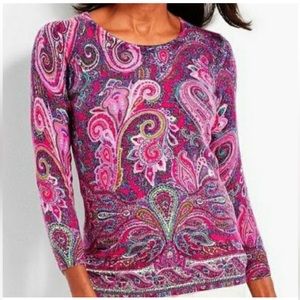 Talbots Autumn Paisley in Pinks & Purple Paisley Sweater w/ Key Hole Button Back